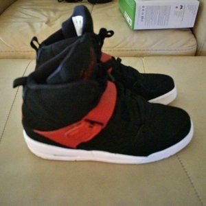 Air Jordan Flight 45 High Size 7 Youth Black and Red With White Bottom